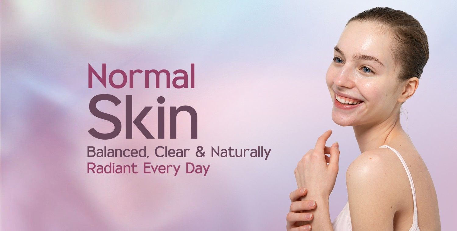 Smiling woman with clear, radiant skin, representing balanced and naturally glowing normal skin.