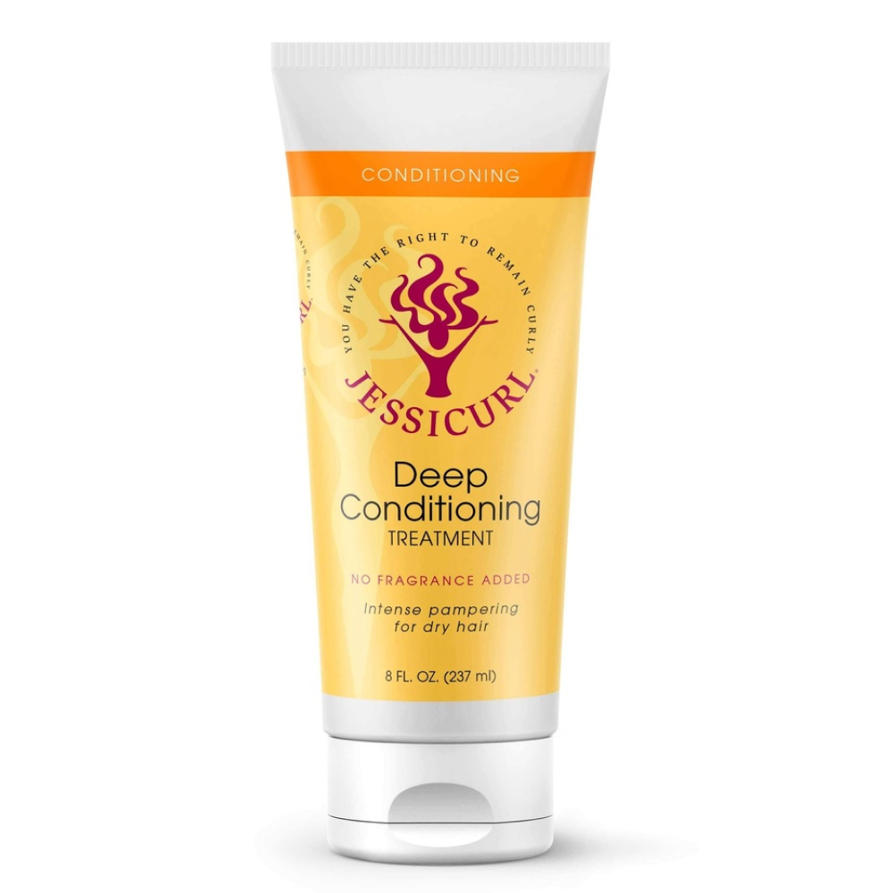 Jessicurl Deep Conditioning Treatment in a yellow tube with white cap and orange accents.