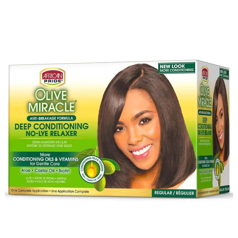 African Pride Olive Miracle Tiefenwirksamer Anti-Haarbruch Relaxer ohne Lauge Regular