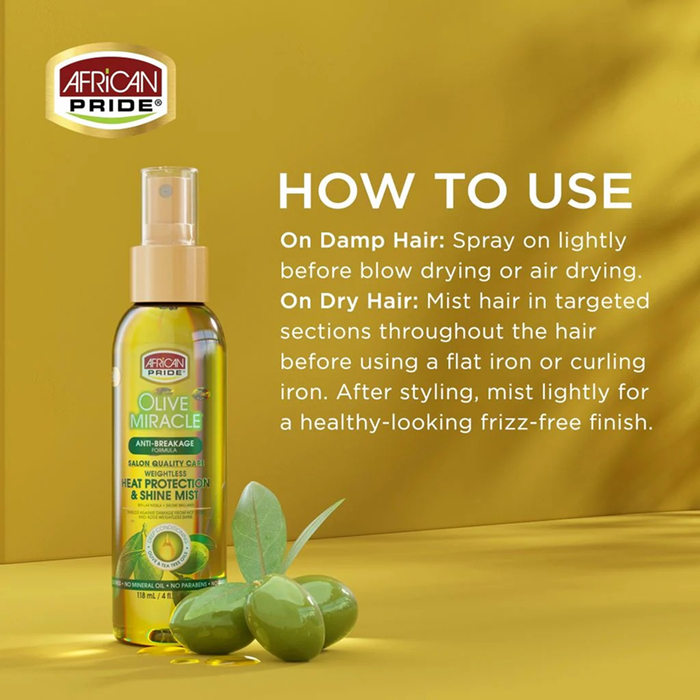 African Pride Olive Miracle Heat Protection Shine Mist 4oz-All-Aladin Beauty
