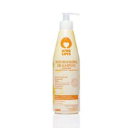 Afro Love Nourishing Shampoo in a tall, light orange pump bottle with a white dispenser.