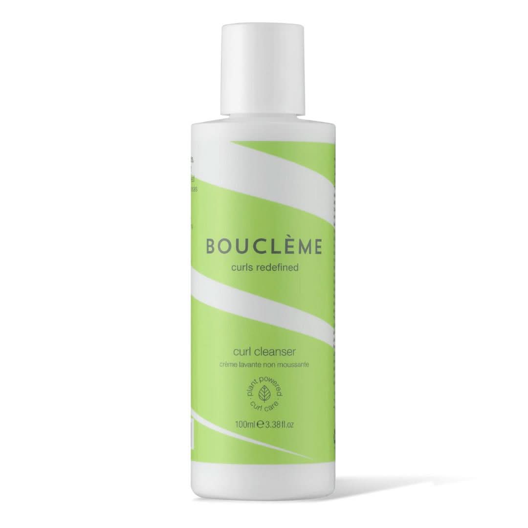 Bouclème Curl Cleanser 100ml white bottle with green label and "curls redefined" text.