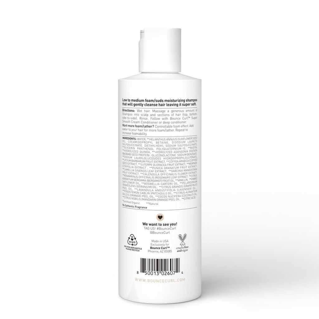 White Bounce Curl Pure Silk Moisturizing Shampoo bottle, 238ml, with detailed product information on the back.