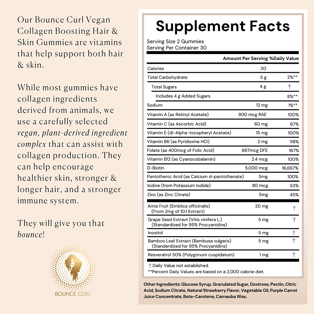 Bounce Curl Vegan Collagen Boosting Hair & Skin Gummies-Supplement-Aladin Beauty