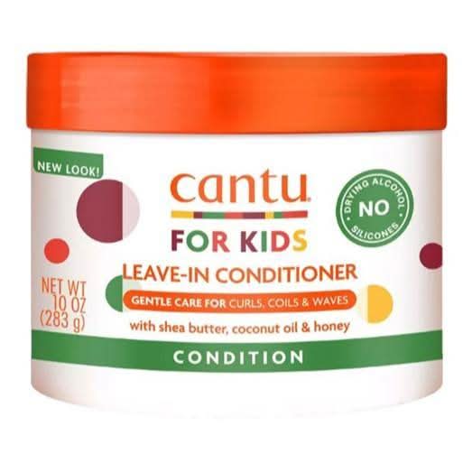 Cantu Care For Kids Leave-In Conditioner 283g in a white tub with an orange lid.