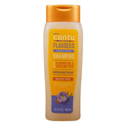 Cantu Flaxseed Smoothing Shampoo 400ml in a cream bottle with an orange flip-top cap.