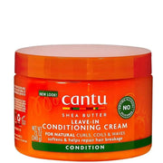 Orange Cantu Shea Butter Leave-In Conditioning Cream 340g jar with green label for natural hair.