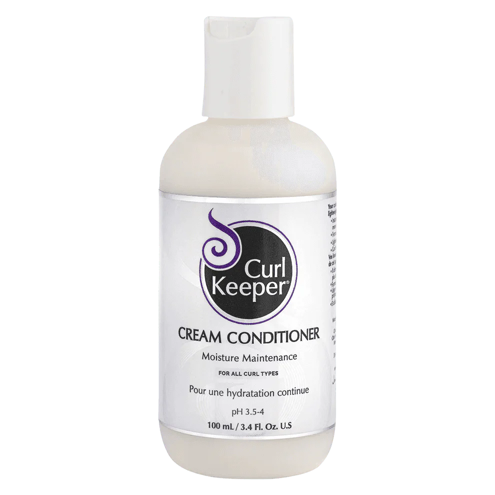 White Curl Keeper Cream Conditioner bottle with purple logo, 100ml.
