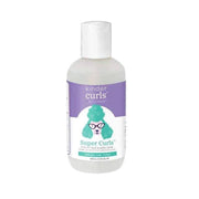 Curl Keeper Kinder Curls Super Curls Styler in a clear bottle with a white cap and purple label featuring a teal poodle.