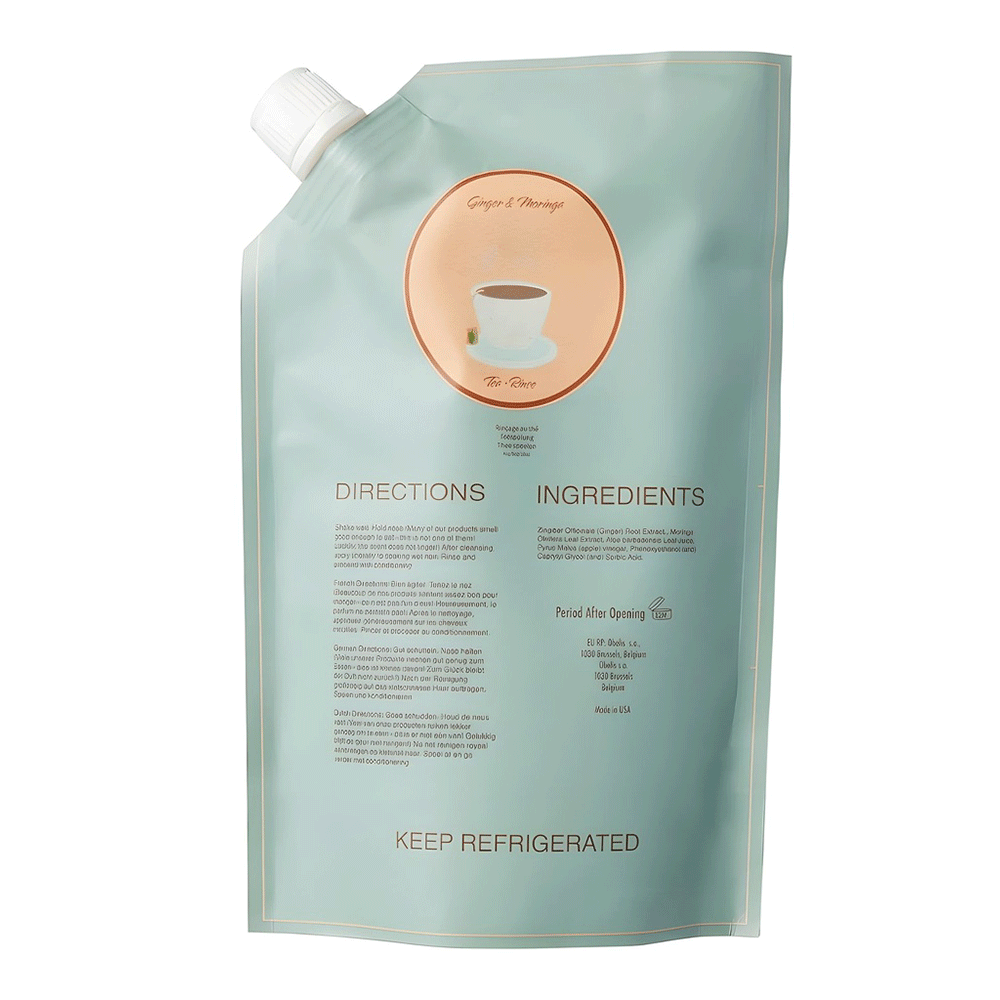 Ecoslay Ginger & Moringa Tea 236ml pouch, light green with a tea cup graphic and product info.