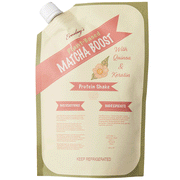 Ecoslay Matcha Boost Protein Treatment in a beige stand-up pouch with a white cap, pink banner, and floral design.