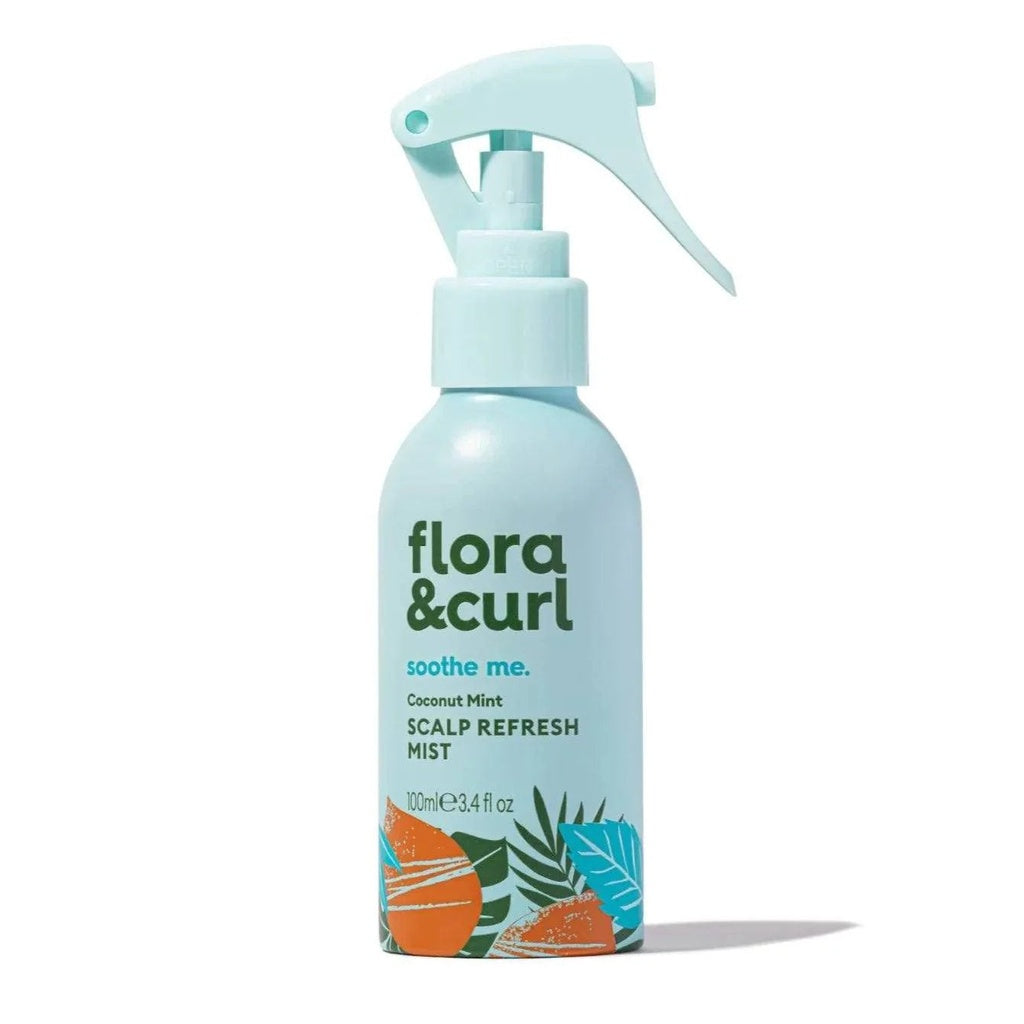 Flora & Curl Kokosnuss Minze Kopfhaut-Erfrischungs-Duo vor und nach dem Duschen