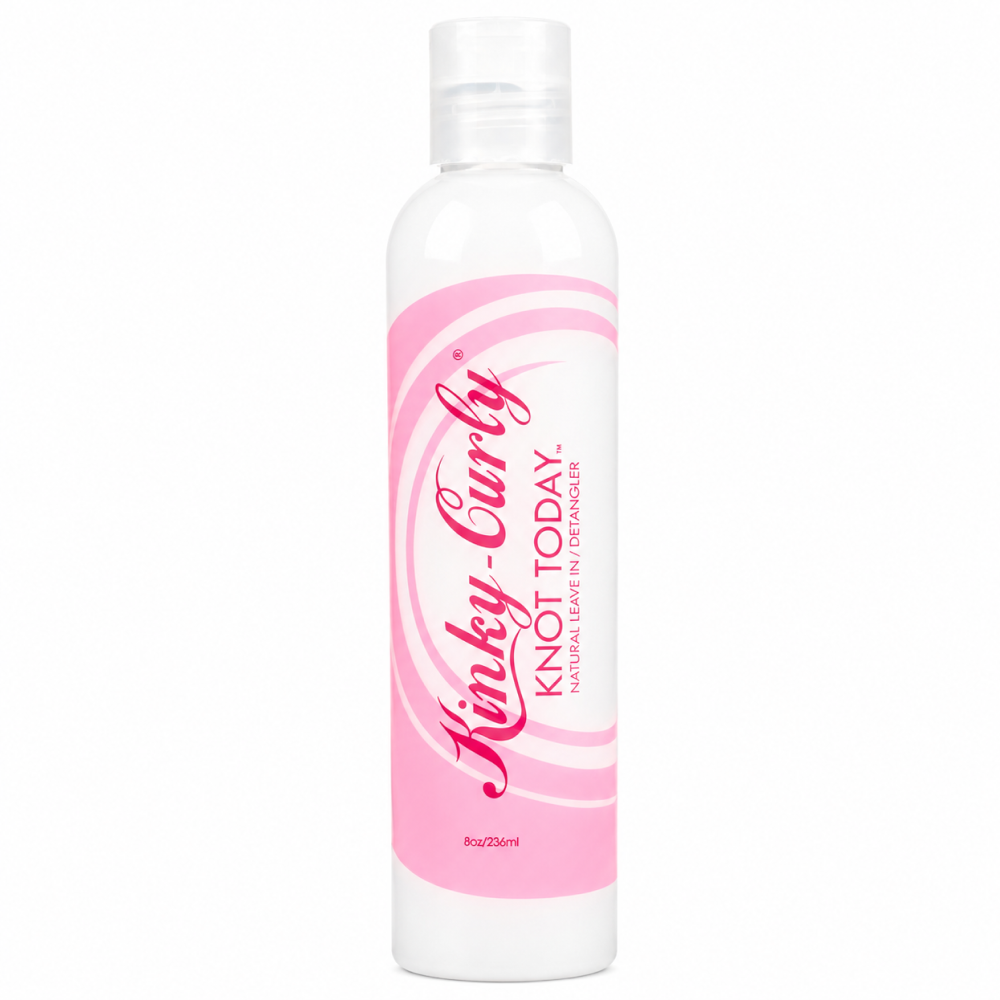 White Kinky-Curly Knot Today Leave-In Conditioner/Detangler 236ml bottle with pink label and text.