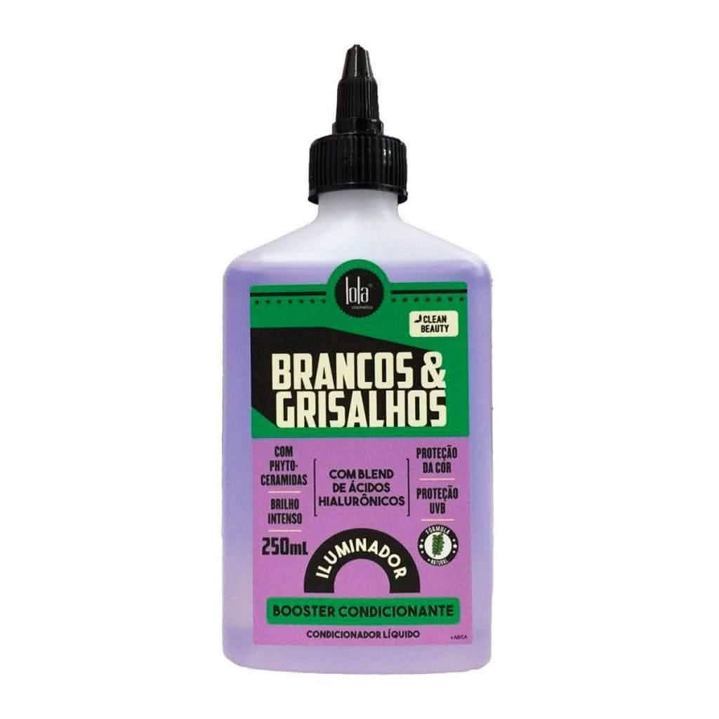 Lola Cosmetics Brancos & Grisalhos Conditioning Booster, 250ml, in a light purple bottle with black nozzle.