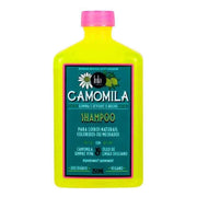 Lola Cosmetics Camomila Shampoo 250ml, bright yellow bottle with pink cap and teal label.