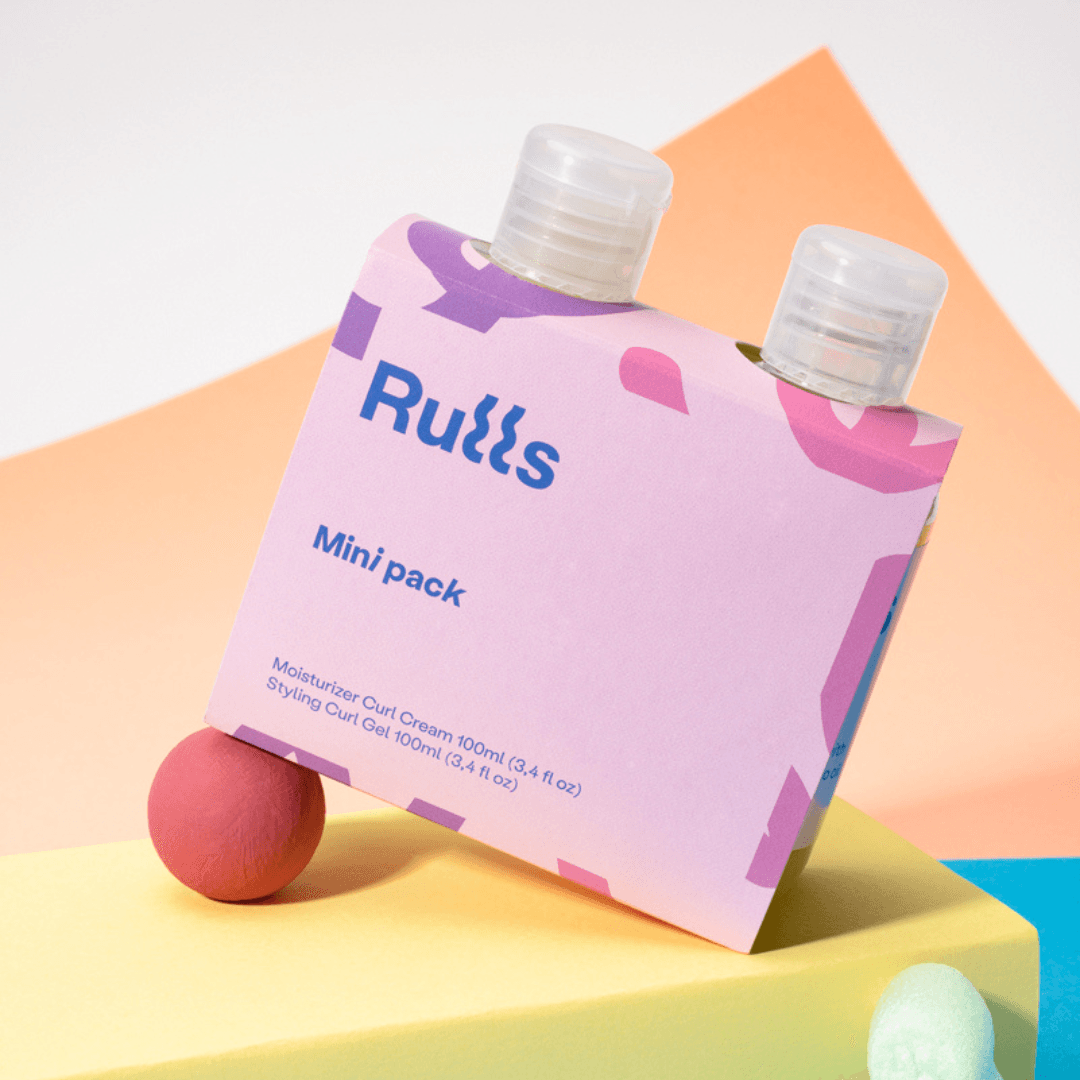 Rulls Gel+Cream Mini Pack 100ml, two clear bottles in a pink and purple abstract box.
