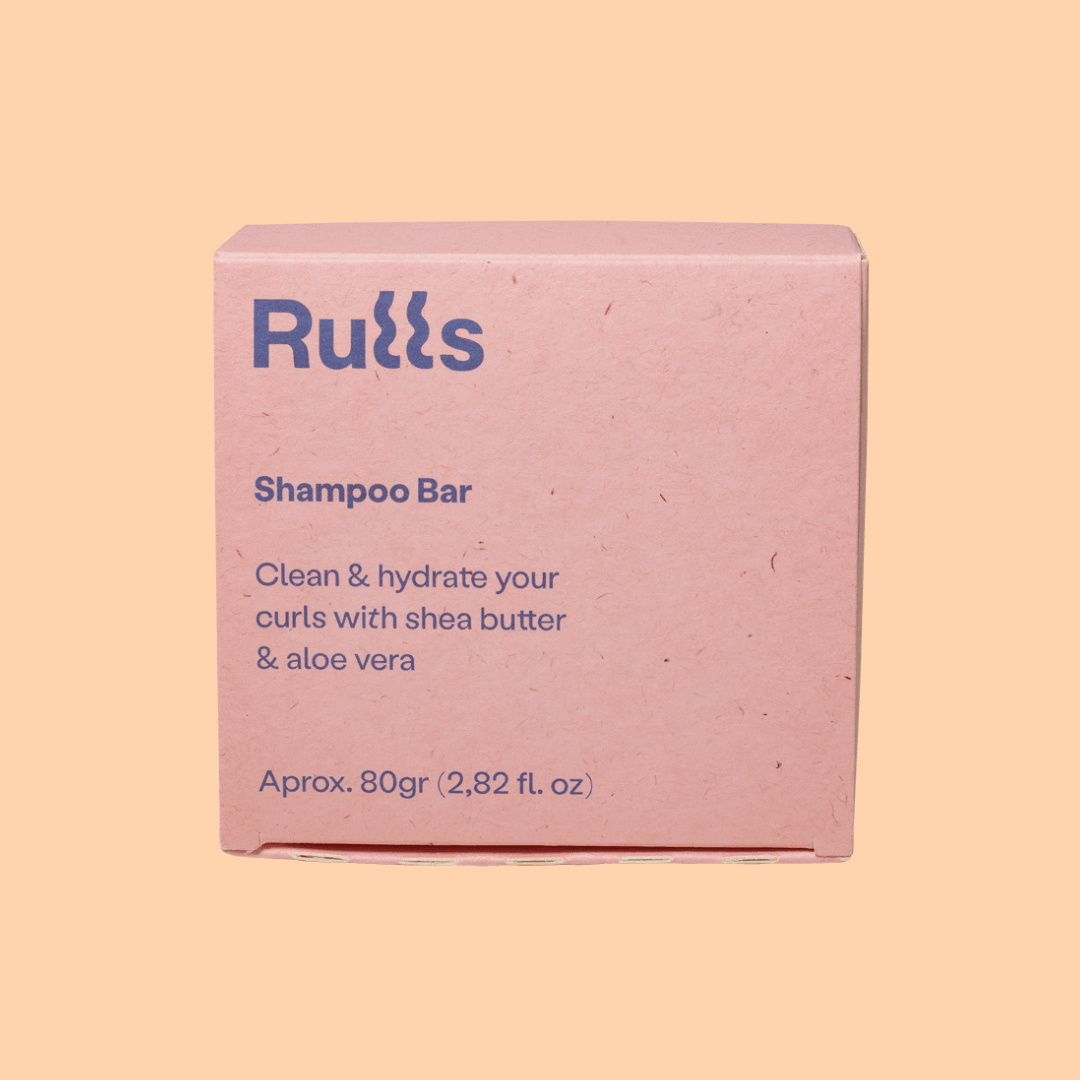 Rulls Solid Shampoo Bar in a minimalist, eco-friendly kraft paper box with blue text.