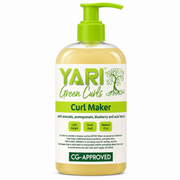 Yari Green Curls Curl Maker, 384ml clear bottle with green pump and label, for wavy, curly, coily hair.