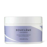 Bouclème Intensive Moisture Treatment in a white 250ml jar with purple label and black text.