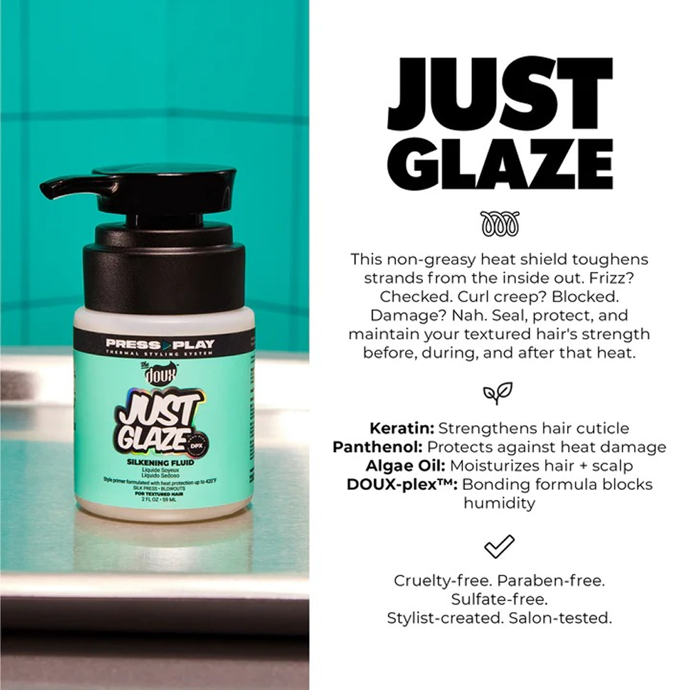 The Doux Press Play Just Glaze Silkening Fluid 2oz-Heat Care-Aladin Beauty
